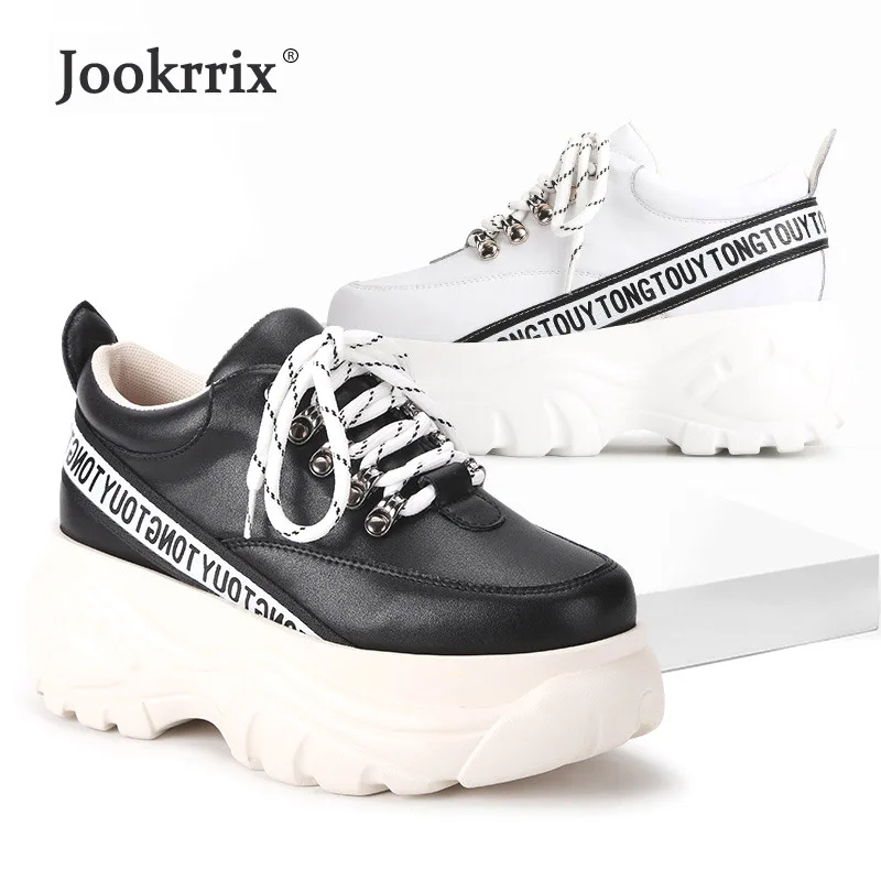 

Casual White Shoes Women Fashion Brand Sneakers Platform Genuine Leather Lady chaussre Autumn Female footware Black Shoes