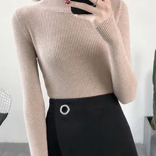 Autumn Winter 2018 Women Solid Colour Pullovers Fashion Knitted Elasticity Casual Jumper Slim Turtleneck Warm Sweaters
