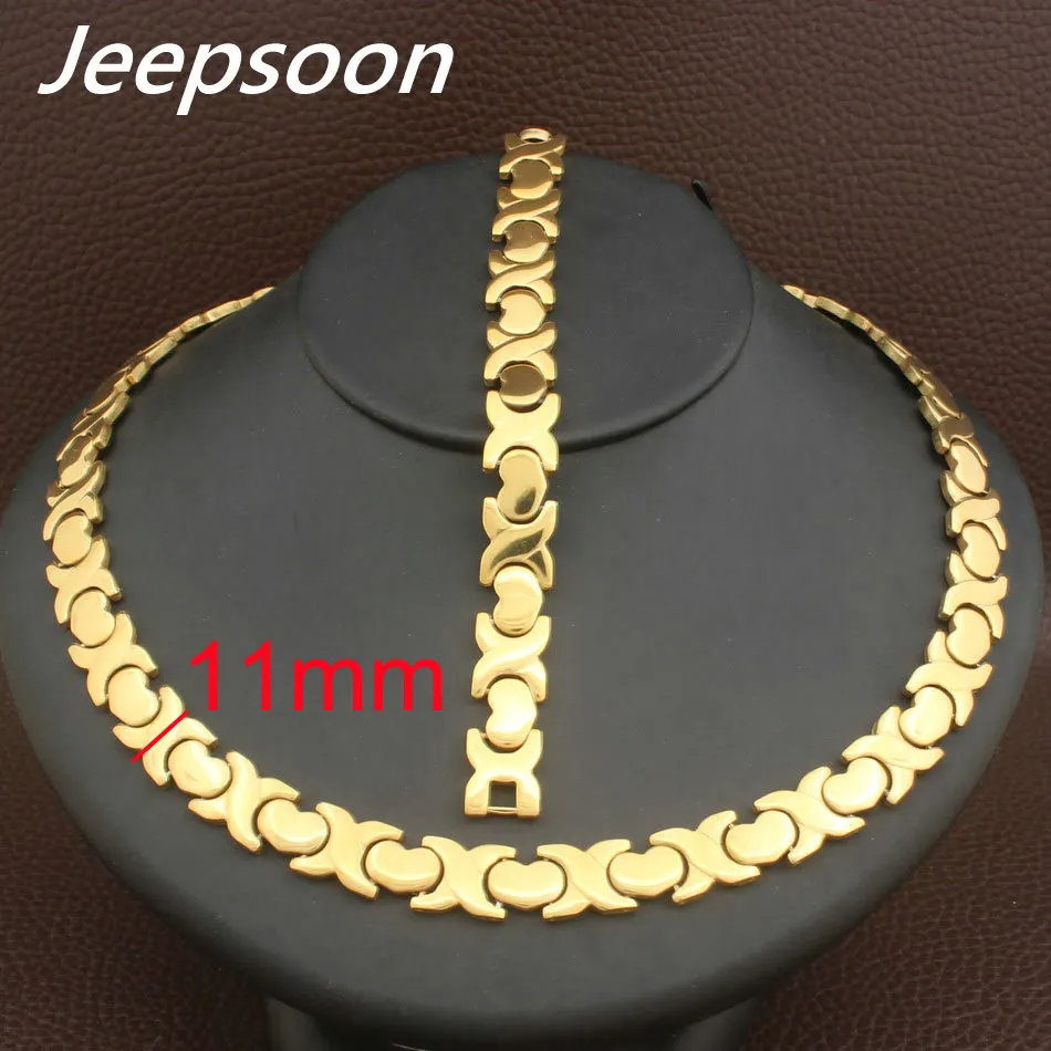 Koop Groothandel Nieuwste Fashion Rvs Zilver en goud kleur 11 MM Hart Ketting En Armband Sieraden SFKFBBEI