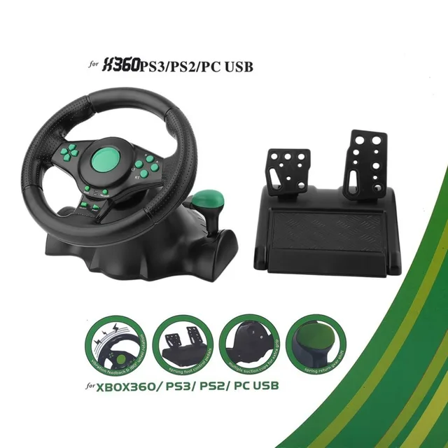 Best Offers 180 Degree Rotation Gaming Vibration Racing Steering Wheel With Pedals For XBOX 360 For PS2 For PS3 PC USB Car Steering Wheel