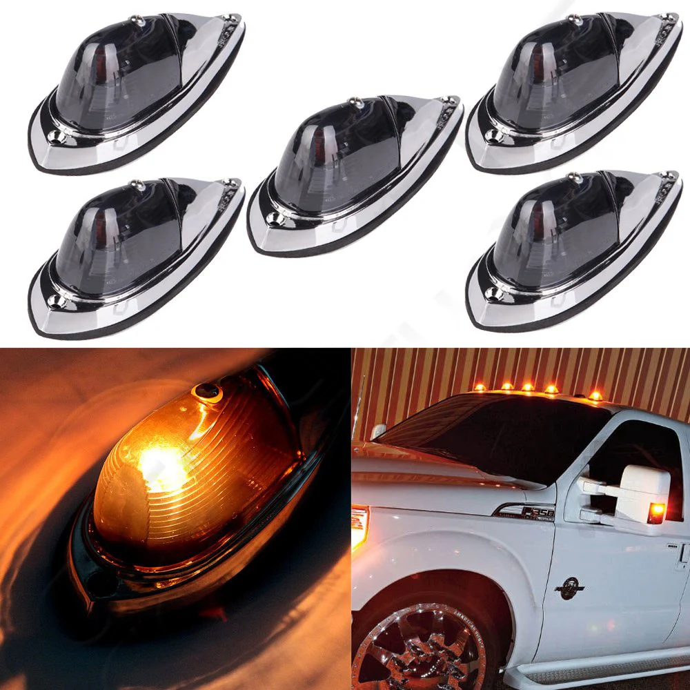 5x Universal Teardrop Style Smoke Cab Roof Clearance Marker Lights kit