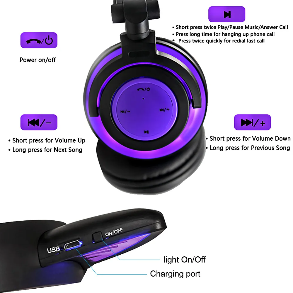 Беспроводные наушники AIYIMA Bluetooth складные мигающие с кошачьими ушками игровая