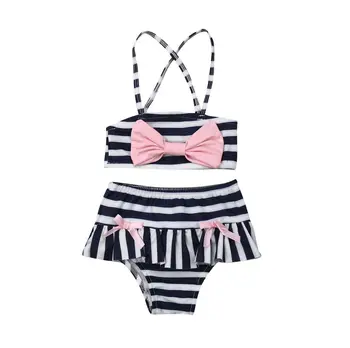 

Toddler Baby Girl Striped Swimwear Tankini Sling Top Pants Beachwear Outfit 1-6Y