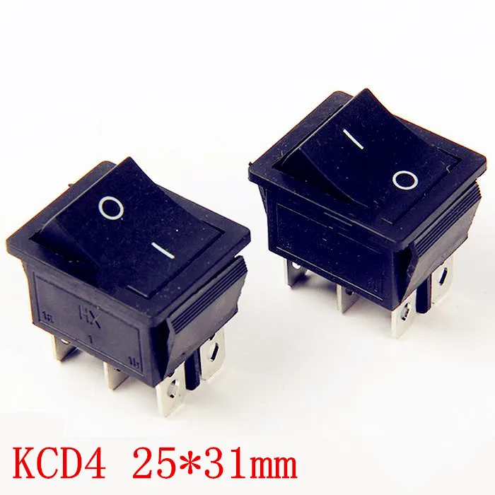 10 шт./лот KCD4-201 25X31mm 6 Pin 2 положения 16A 250V 20A 125VAC ВКЛ-ВЫКЛ DPST Оснастка В черный большой