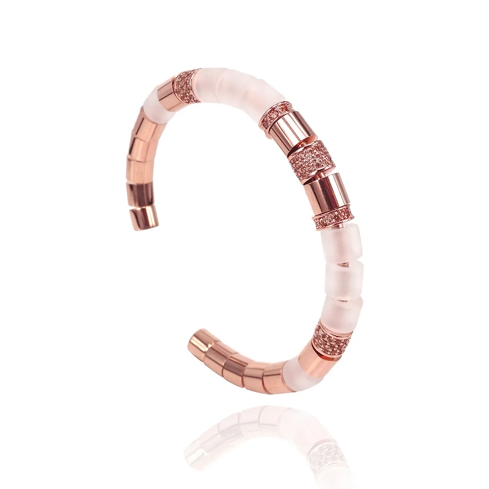 

Luxury Anil Bracelet men trendy Rose Gold Color cuff bangles With Matte Crystal & Brown CZ Bead for men women party jewelry