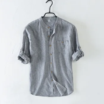 

HOCO2019 men stripe cotton and linen shirts Fashionable and comfortable air spring shirt