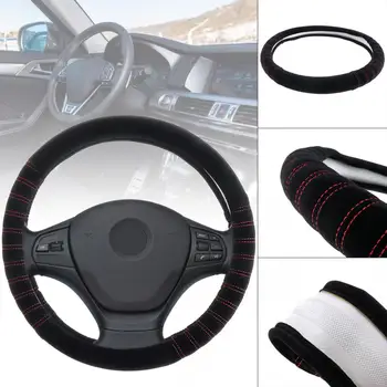 

38CM Universal Winter Soft Short Fur Plush Fashion Splicing Anti-Slip Car-styling Steering Wheel Cover