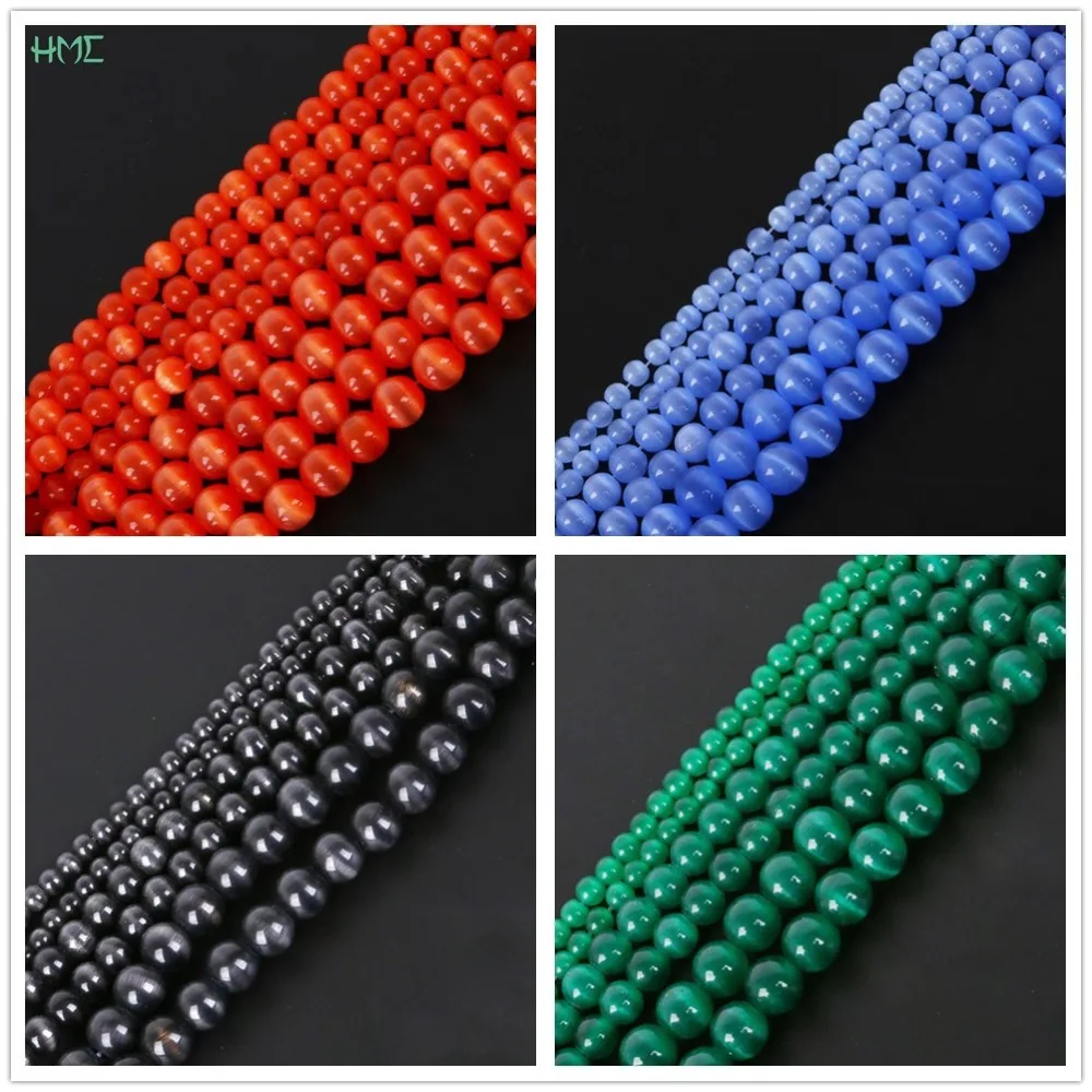 Opal Cat/'s Eye Round Bead Strand Findings For DIY Making Bracelets Necklace