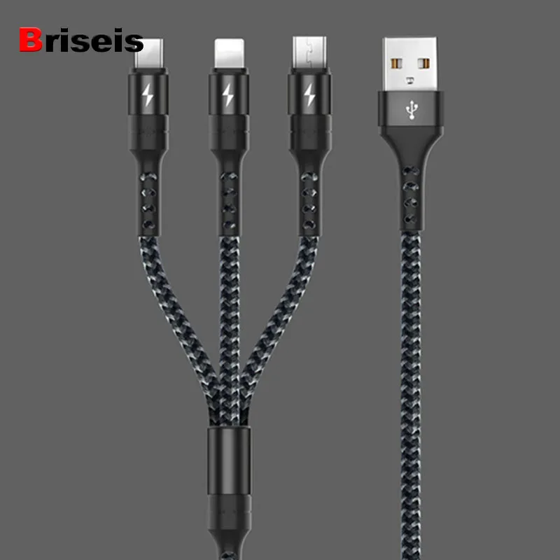 

3 in 1 USB Cable For iPhone Micro USB Type C 2.4A USB C Cable For Mobile Phone Charger Micro USB Cord Type-c Charging Cables
