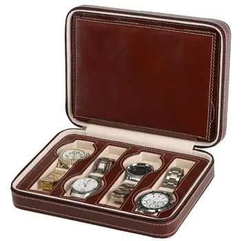 

8 Grids PU Leather Watch Box Storage Showing Watches Display Storage Box Case Tray Zippere Travel Jewelry Watch Collector Case