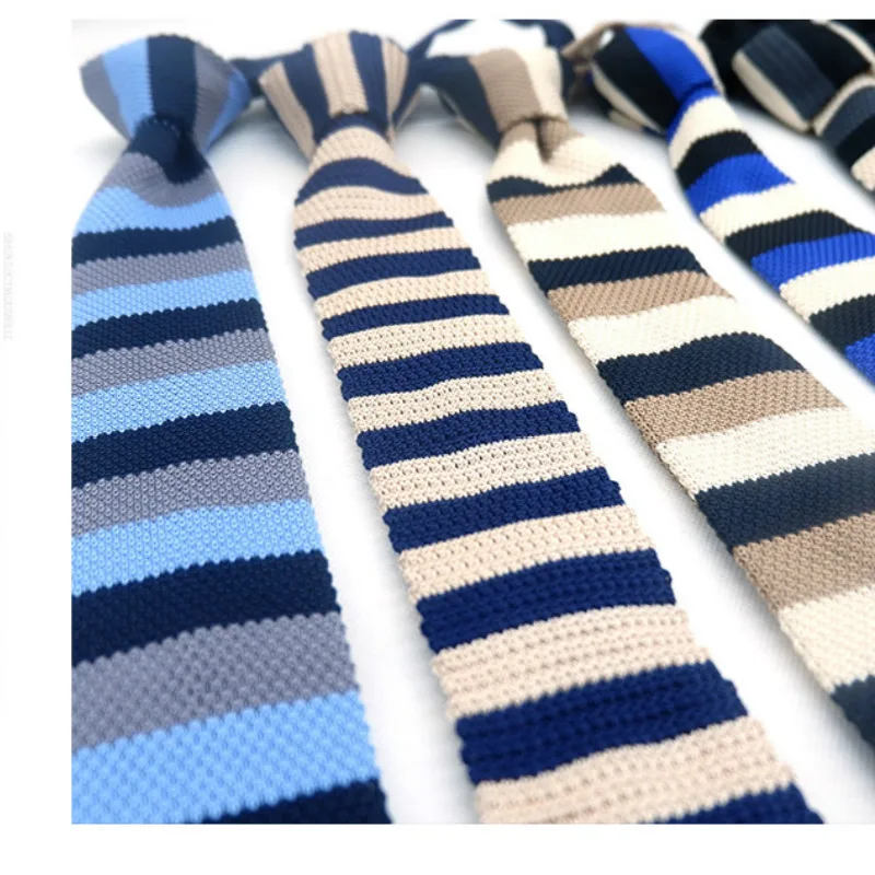 Новые мужские вязаные галстуки в полоску для отдыха Модный облегающий Узкий Тонкий галстук для мужчин облегающий тканый дизайнерский