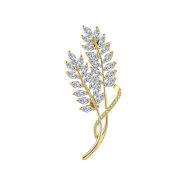 

Copper Brooch Pin Golden Wheat Harvest Season Copper Zircon Brooch Pin Olive Branch Pin Party Jewelry Adorn High Quality Gift