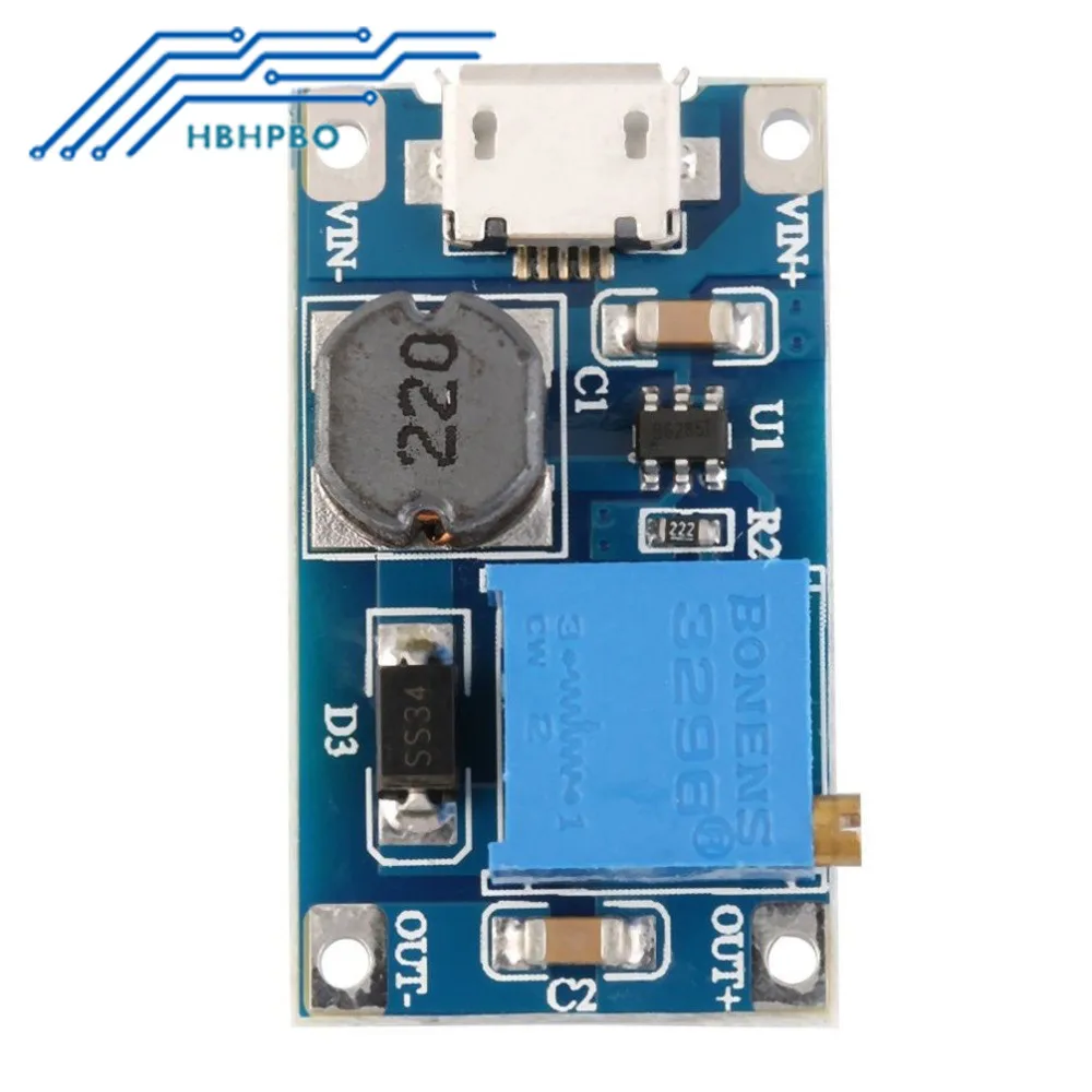 2PCS MT3608 DC Adjustable Boost Module 2A Step Up Booster Power MICRO USB 2V - 24V to 5V 9V 12V 28V Replace LM2577 | Электроника