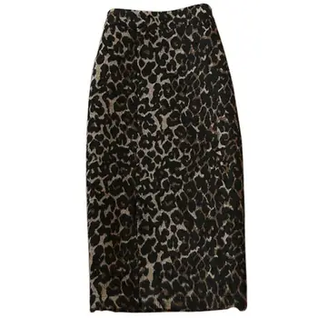 

High waist slim leopard woolen skirt autumn winter fashion office lady wool blends pencil skirt