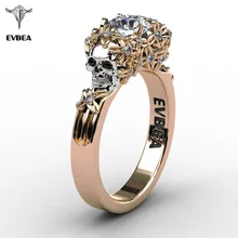EVBEA Elegant Gold Skull Zircon Ring Women Halloween Jewelry Gold Filled Engagement Wedding CZ Rings