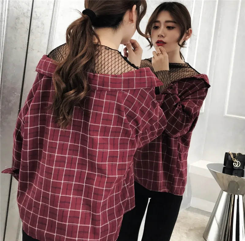 BUYSD мода элегантный дизайн сетки лоскутное дамы Blusas горячая Распродажа v-образным вырезом Поддельные Две части свободная рубашка Blusa женщин