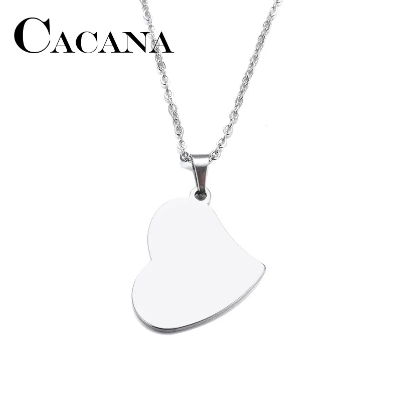 CACANA Stainless Steel Necklace For Women Man Lover's Real Heart Gold And Silver Color Pendant Necklace Engagement Jewelry