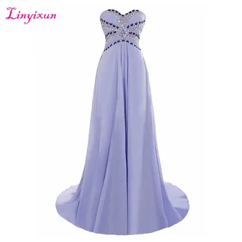 

Linyixun Real Photo Lavender Chiffon Long Prom Dresses 2017 With Beaded Sweetheart Sweep Train Evening Dresses Robe de soiree