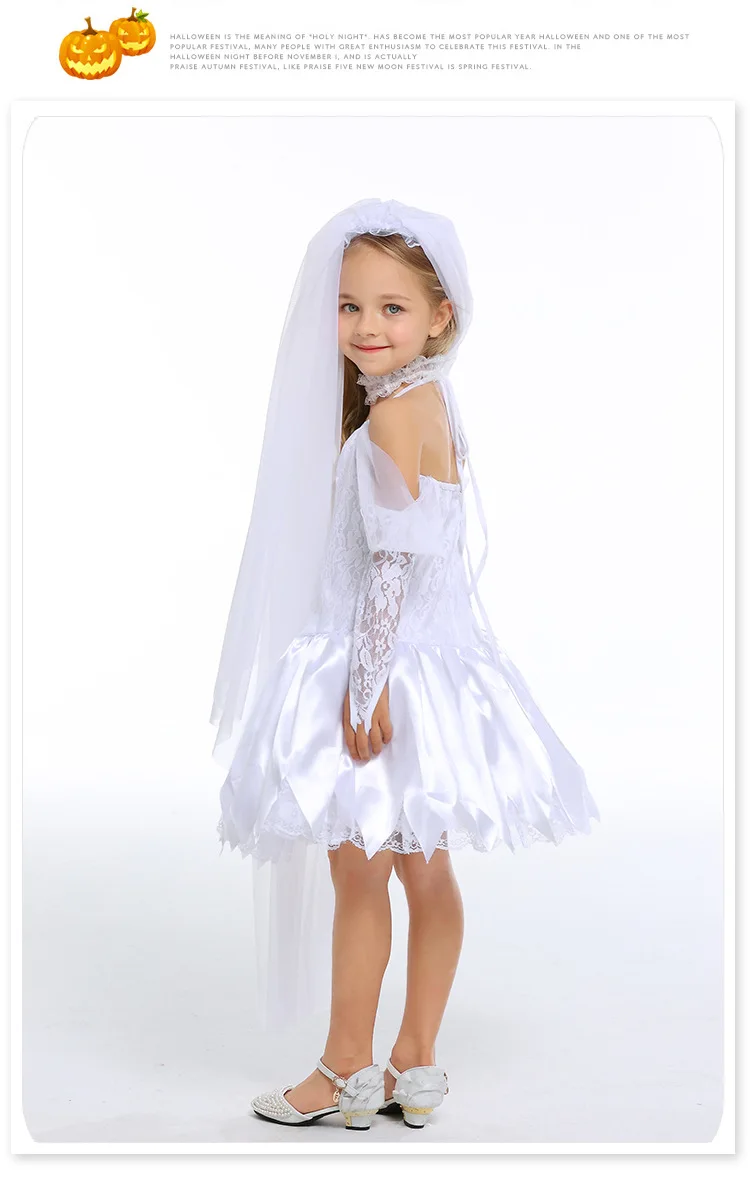 Белый костюм невесты на Хэллоуин для девочек детское свадебное платье маскарадное платье принцессы ангела для ролевых игр карнавальное Пурим маскарадное платье