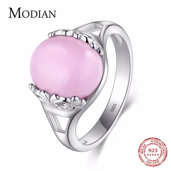 

Modian 2020 New Real 925 Sterling Silver Pink Opal Rings Classic luxury Anniversary Jewelry For Oval Female Engagement Gift