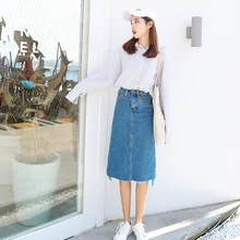 S-xl женские весенние корейские шикарные стильные юбки с карандашом с высокой талией летние высокие уличные длинные деним джинсовая юбка для женщин s(C8605