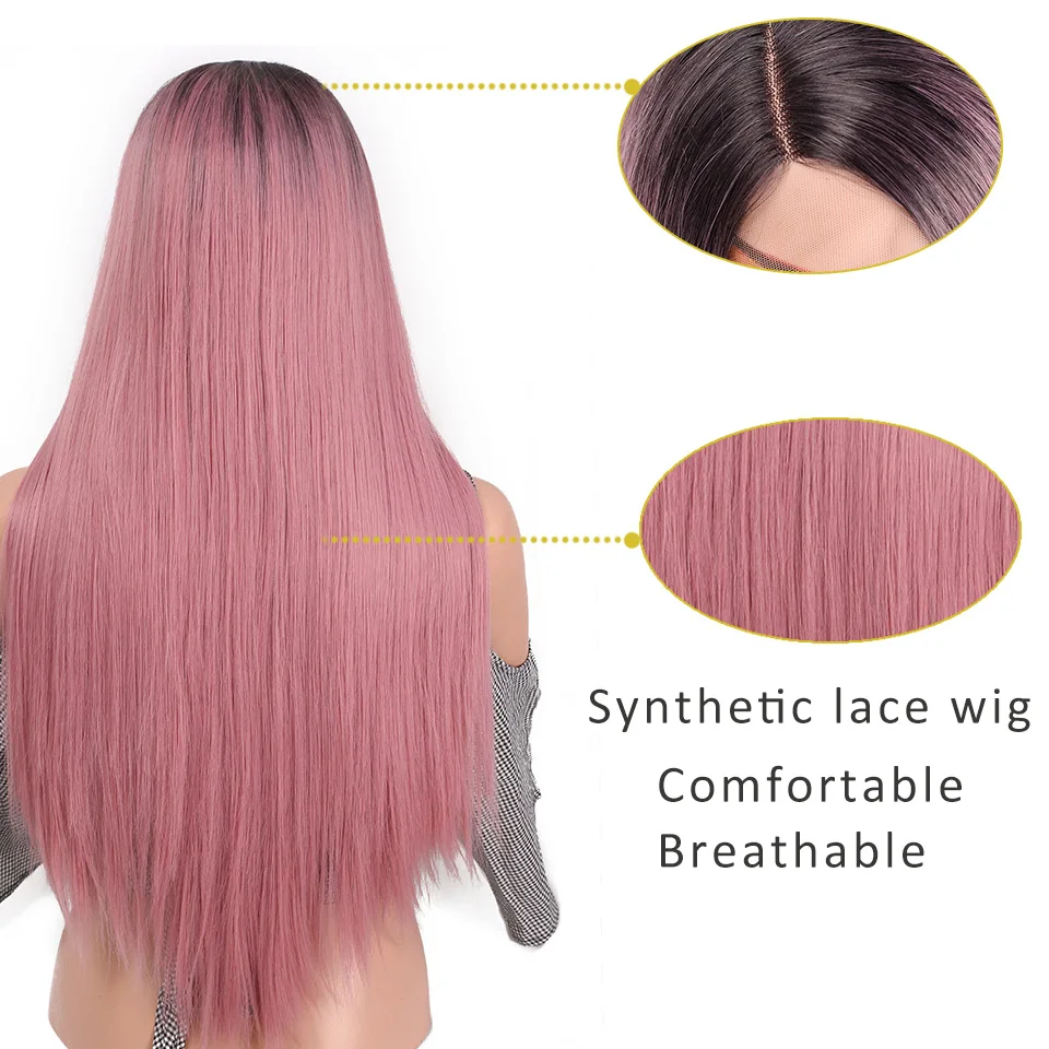 I's a wig Long Synthetic Ombre Pink Straight Front Lace Wig 28 inch Blonde and Green Wig Heat Resistant Hair for Women I's a wig Long Synthetic Ombre Pink Straight Front Lace Wig 28 inch Blonde and Green Wig Heat Resistant Hair for Women