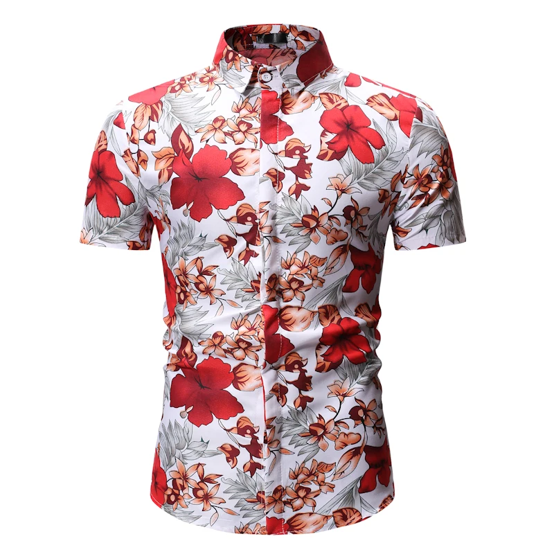 Для Мужчин's Повседневное рубашки Летний пляж хлопок полиэстер Цветочный принт отложным Рубашка с короткими рукавами отпуск мужской