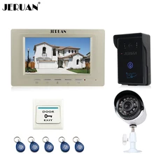 JERUAN Home wired 7“ TFT Video door Phone Entry intercom System kit waterproof RFID Access IR Camera + 700TVL Analog Camera
