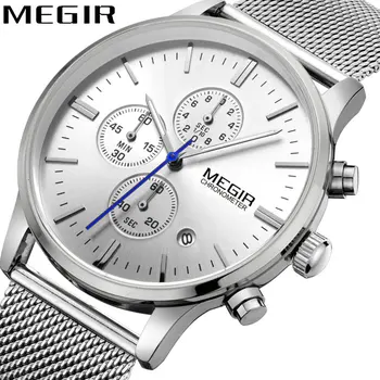 

MEGIR Army Military Men Quartz Watch Ultra Thin Mesh Strap 3 Sub Dial Date Display Fashion Sport Waterproof relogio masculino