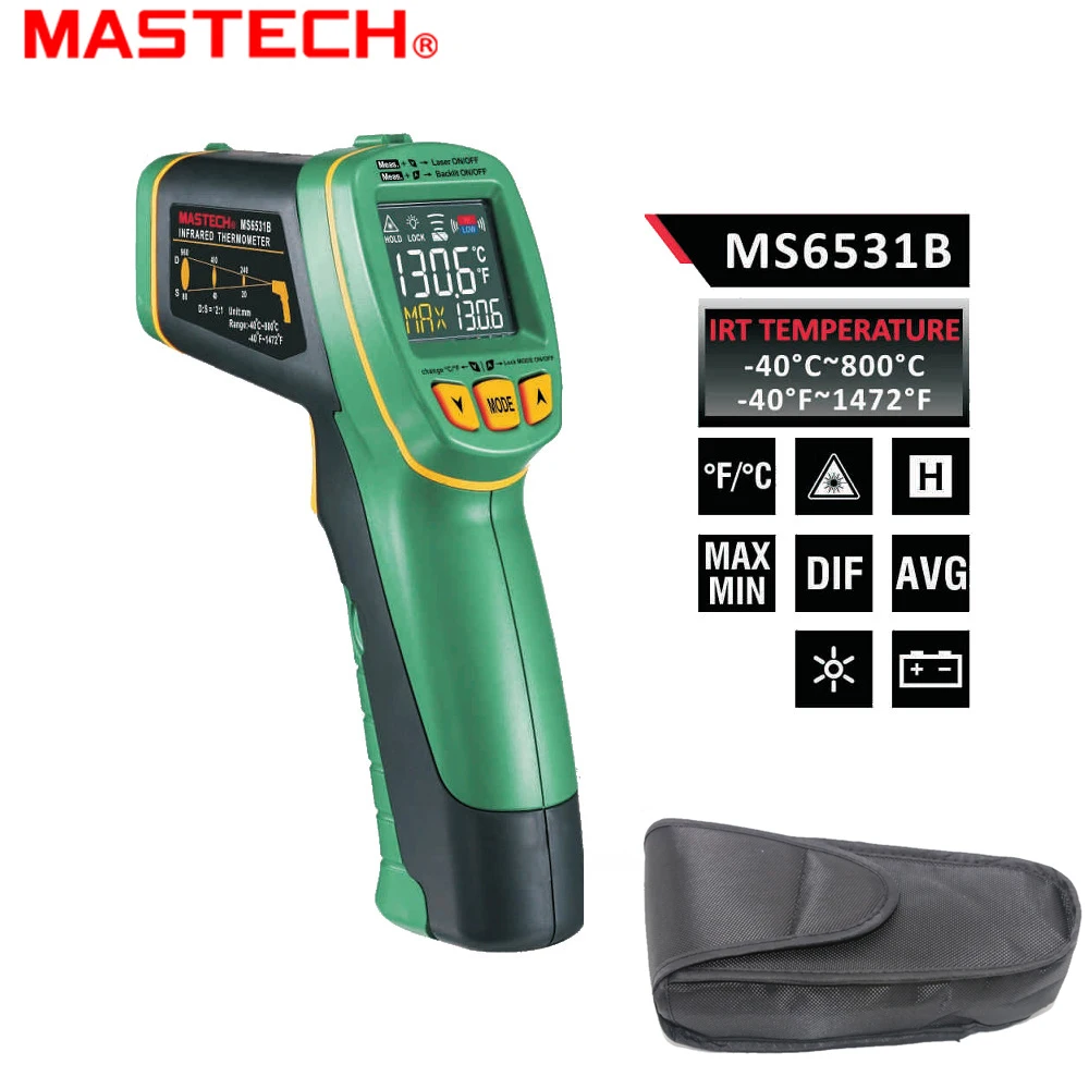 

MASTECH MS6531B Non-Contact Digital IR Infrared Thermometer -40~800 degree Laser Temperature Tester