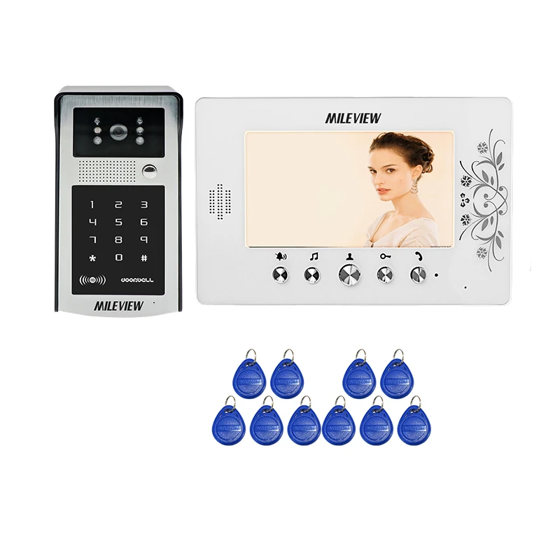 

MILEVIEW 7" Color LCD Video Intercom Door Phone 1 Monitor + Metal Waterproof RFID Code Keypad Doorbell Camera FREE SHIPPING