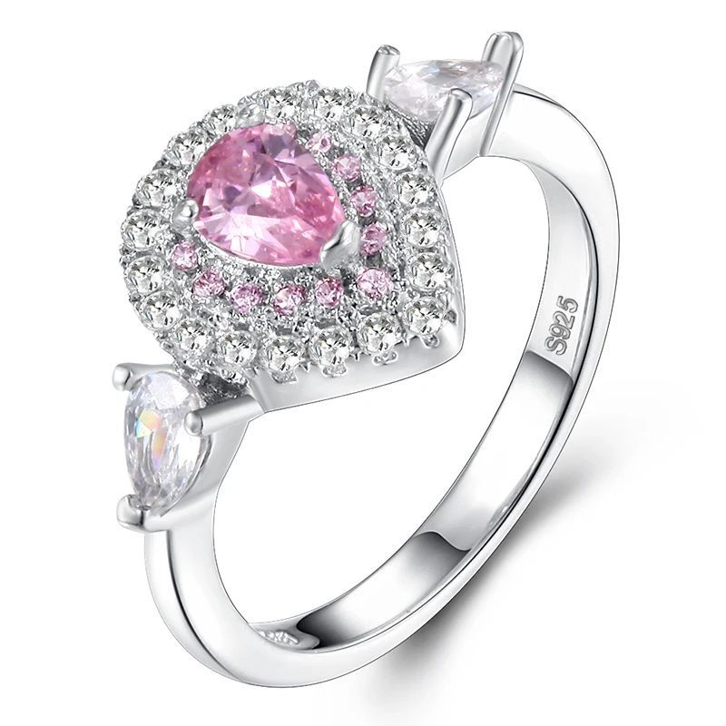 

Utimtree Elegant Waterdrop Crystal Engagement Proposal Rings 925 Silver Jewelry For Women AAA Cubic Zirconia Wedding Ring Mujer