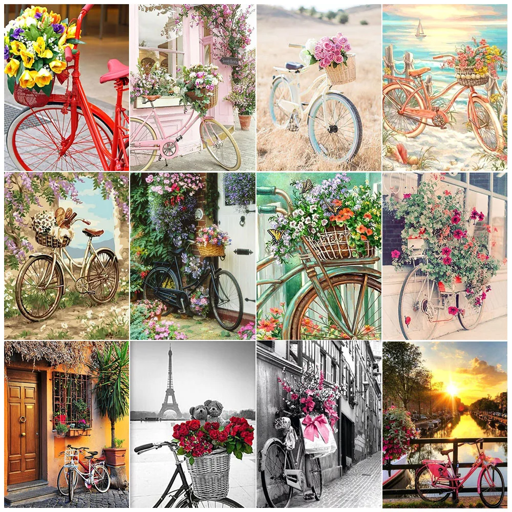 

100% Full 5D Diy Daimond Painting "Flower Bicycle" 3D Diamond Painting Round Rhinestones Diamant Painting Embroidery Home Decor