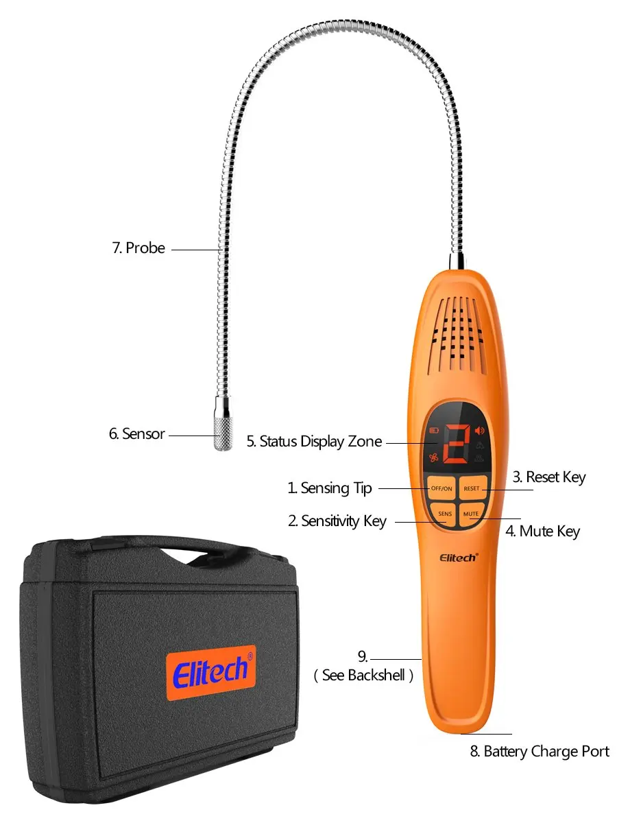  Elitech Refrigerant Halogen Gas Leak Detector CFCs HCFCs HFCs Leak Tester - Heated Diode - Portable
