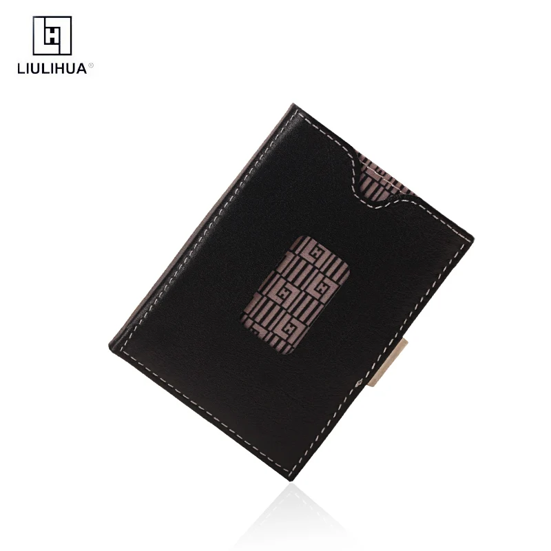 trihold ultimate tri-fold black leather card wallet for men and women-perfect for credit card ID drivers licenses and bills
