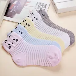 Лидер продаж Новые Летние 5 пар/лот детские носки Стекло волокна дышащая милый кот узор красивые носки для девочек 3-12 лет детские носки