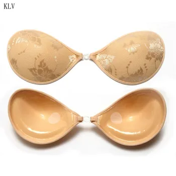

Womens Low Cut Invisible Strapless Bra Front Closure Adhesive Floral Lace Sticky Chest Pads Wedding Dress Push Up Nipple Covers