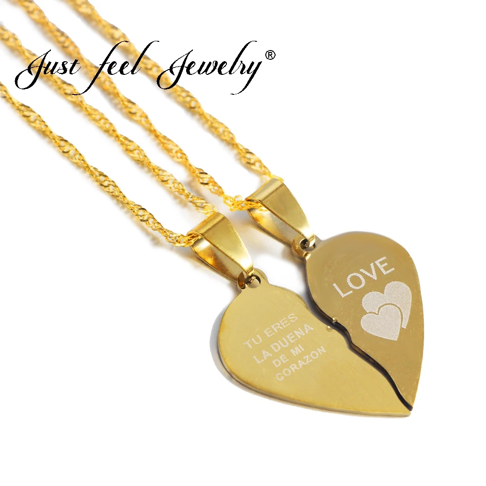 

JUST FEEL Hot Broken Heart Necklace Spanish "You Are The Master Of My Heart" Two Halves Spliced Couple Necklace for Lovers Gifts