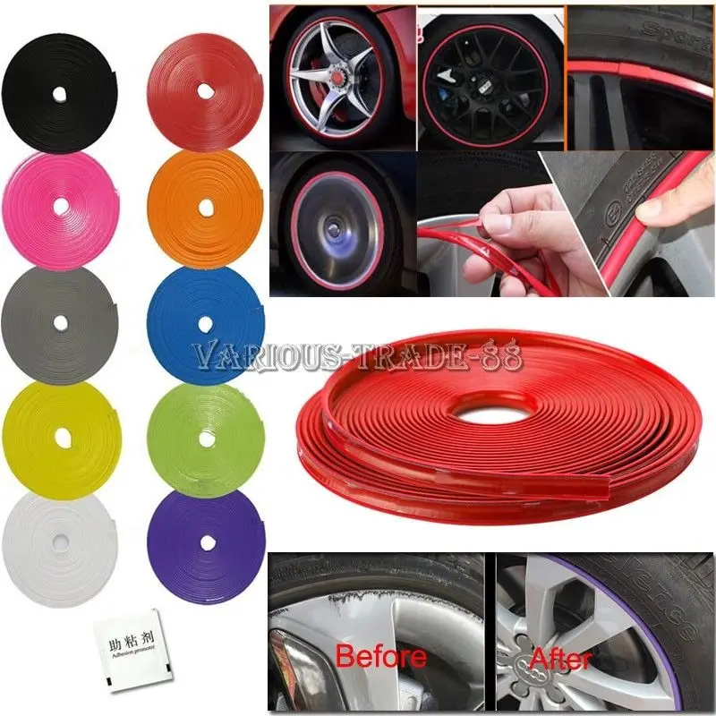 Car Wheel Hub Rim Edge Protector Ring Tire Guard Line Rubber Strip Sticker Kit  (2)