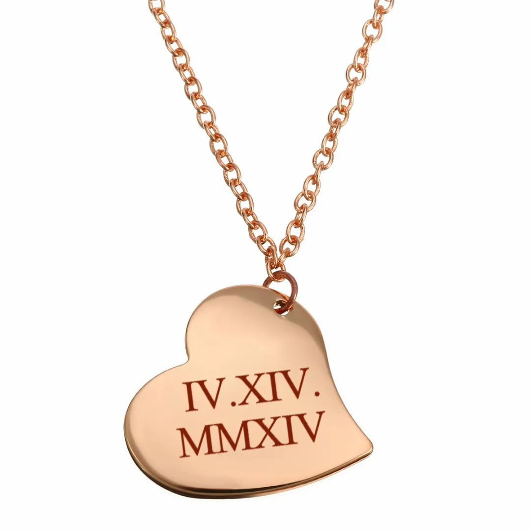 Unisex Statement Personalized Necklace Engrave Name Date ID Heart Pedant Necklace Silver Chain Charm Wedding Jewelry Gift