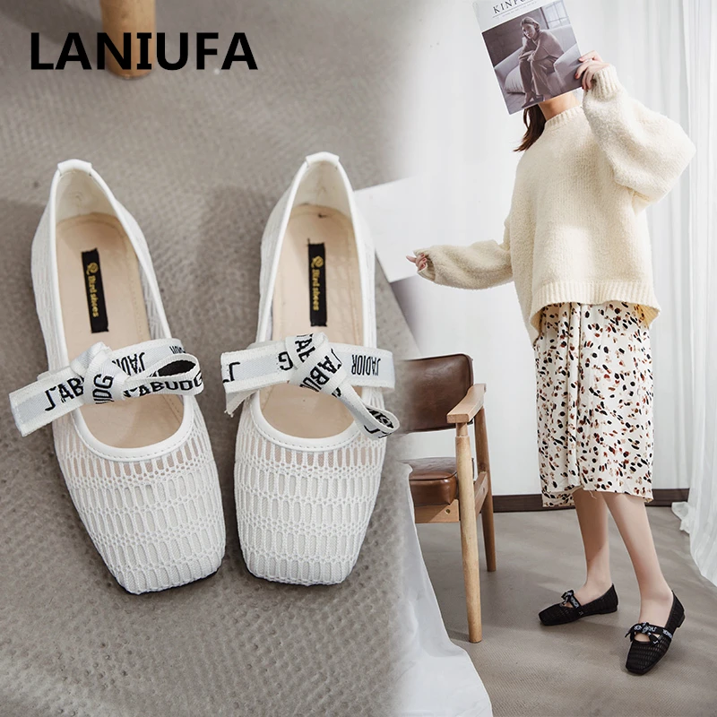

Spring Summer women Casual Breathable Mesh Ballet Flats shoes women Square Toe Slip on Ballerina Boat walking shoes mujer #558