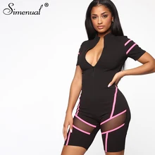 Simenual Neon Striped Fitness Rompers Womens Jumpsuit Sporty Zipper Patchwork Active Wear Workout Biker Playsuits Fashion Casual Simenual Neon Striped Fitness Rompers Womens Jumpsuit Sporty Zipper Patchwork Active Wear Workout Biker Playsuits Fashion Casual