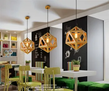 

Nordic Mordern Wooden Diamond Ball E27 110/220v 40/45cm Wood Pendant Lights Droplight Hanging Lamp For Home Cafe Bar Reasterant