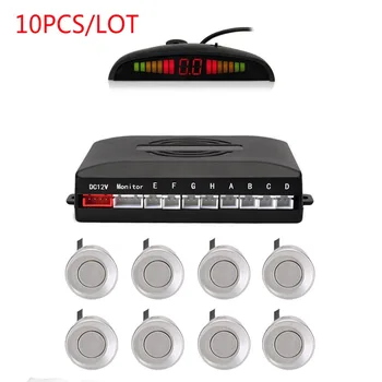 

10pcs Car Reverse Parking Radar System with 8 Parking Sensors Distance Detection + LED Distance Display + Sound Warning (Silver)