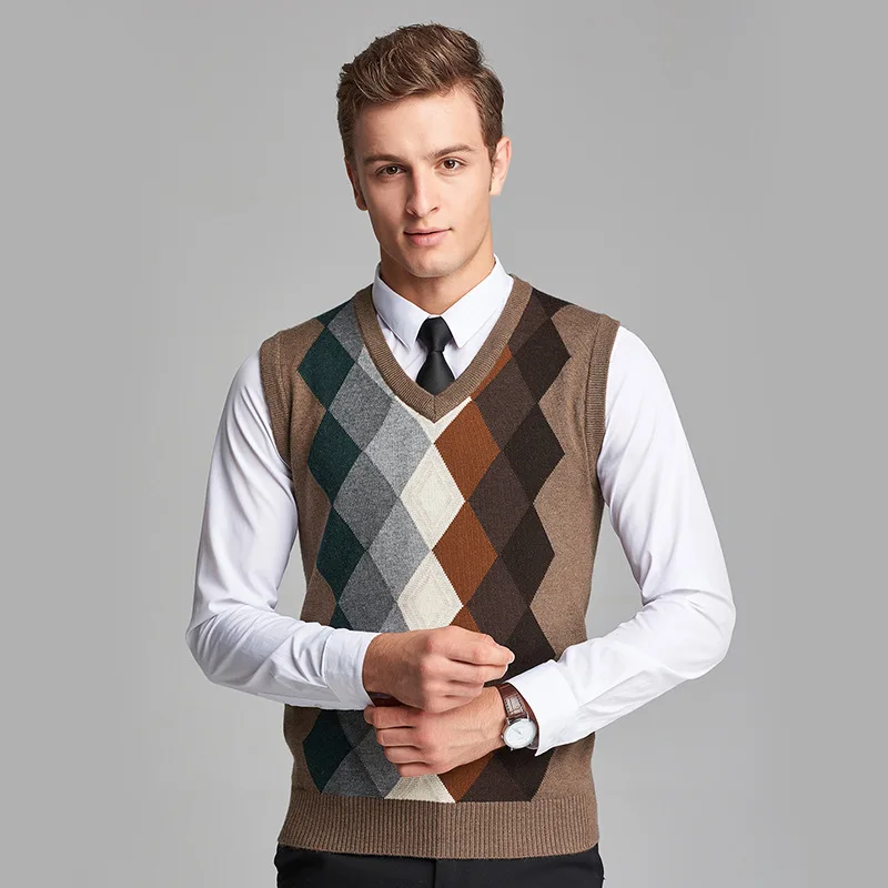 Kopen 2017 Nieuwe Collectie Fashion Design Mens V hals Diamant Argyle Patroon Kasjmier Trui Vest