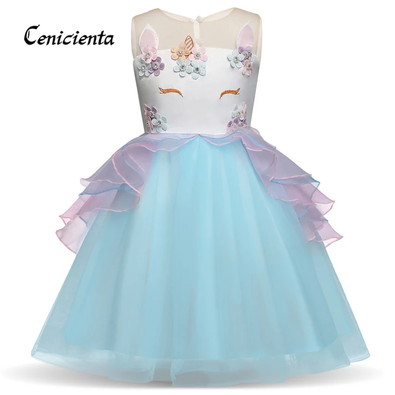 

Cenicienta Unicorn Party Bare Shoulder Cute Sleeveless Role-playing Costumes Princess Drees Girls Christmas Layered Clothes
