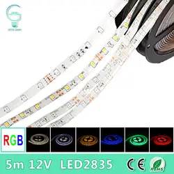 5 м 12 В RGB светодиодные ленты 2835SMD Гибкая свет водонепроницаемая лента лампы Крытый декоративные клейкие белый синий красный зеленый