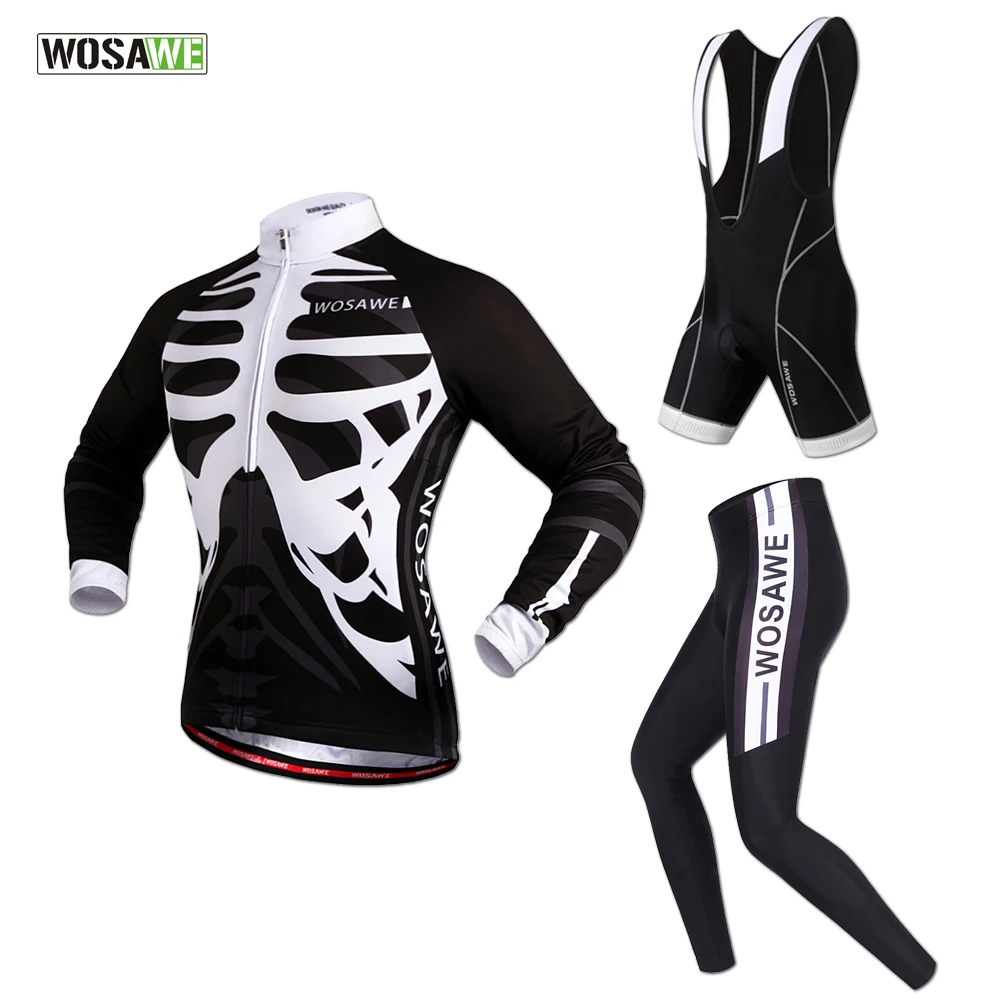 WOSAWE Long Sleeve Skeleton Cycling Jersey Set MTB Road Bike Cycling