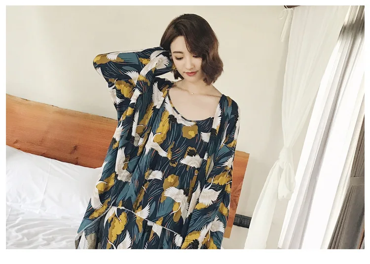 Новое поступление, весенне-осенний женский пижамный комплект из 3 предметов, комплект для сна с длинным v-образным вырезом, одежда для дома, Yukata, женское японское кимоно