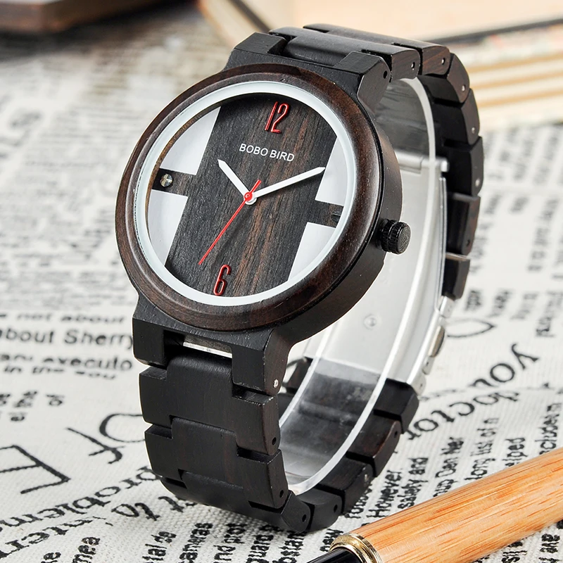 BOBO BIRD Men Wooden Watch Quartz New Arrivals WristWatch for Male Zebra Ebony Wood in Gift Gox saat erkek clock